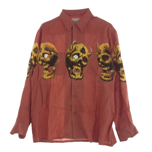 WACKO MARIA ワコマリア 56TS-WM-HI03 TATTOO STUDIO L/S HAWAIIAN SHIRT タトゥースタジオ 長袖 ハワイアン シャツ エンジ系 M【中古】