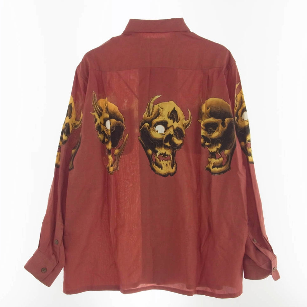 WACKO MARIA ワコマリア 56TS-WM-HI03 TATTOO STUDIO L/S HAWAIIAN SHIRT タトゥースタジオ 長袖 ハワイアン シャツ エンジ系 M【中古】
