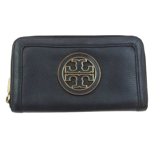 Tory Burch トリーバーチ ロゴプレート ラウンド ファスナー 長財布 チャコール系【中古】