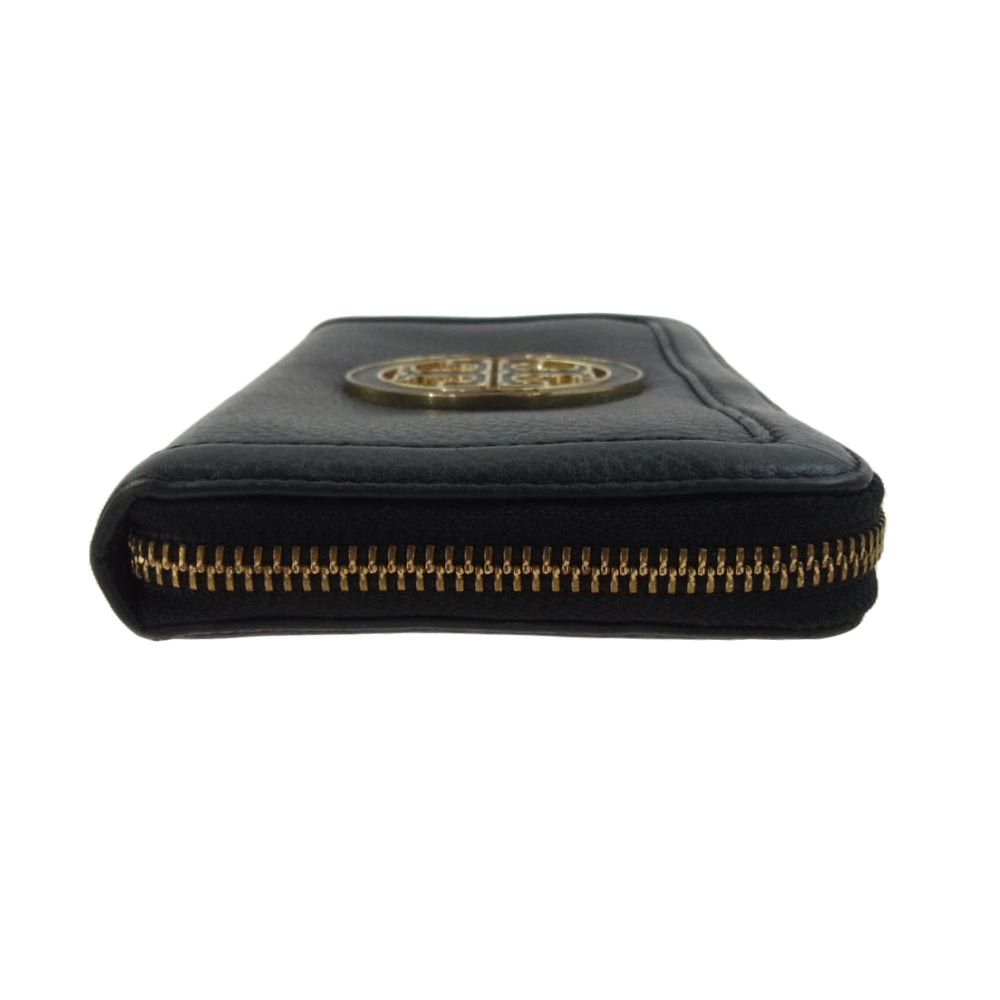 Tory Burch トリーバーチ ロゴプレート ラウンド ファスナー 長財布 チャコール系【中古】