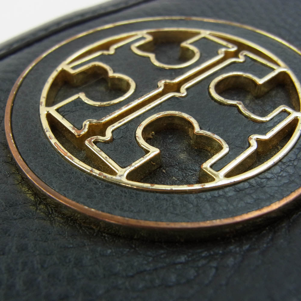Tory Burch トリーバーチ ロゴプレート ラウンド ファスナー 長財布 チャコール系【中古】