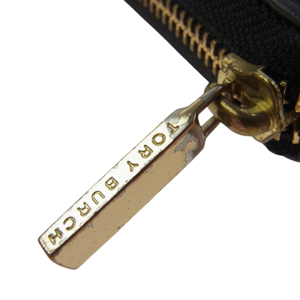 Tory Burch トリーバーチ ロゴプレート ラウンド ファスナー 長財布 チャコール系【中古】