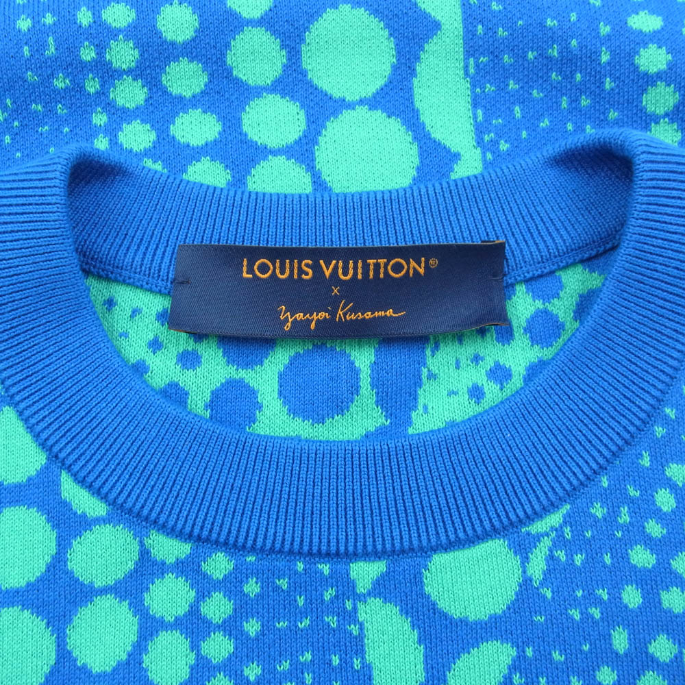 LOUIS VUITTON ルイ・ヴィトン 23SS 1AB6P6 × 草間彌生 Yayoi Kusama オールオーバー パンプキン ドット 総柄 半袖 ニット セーター ブルー系 M【中古】