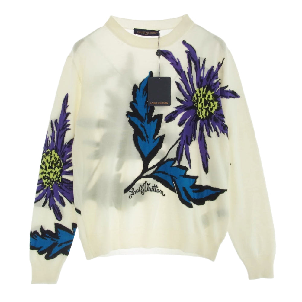 LOUIS VUITTON ルイ・ヴィトン 23SS シスルインターシャ プルオーバー ウール ニットフラワー 花 ホワイト系 M【極上美品】【中古】