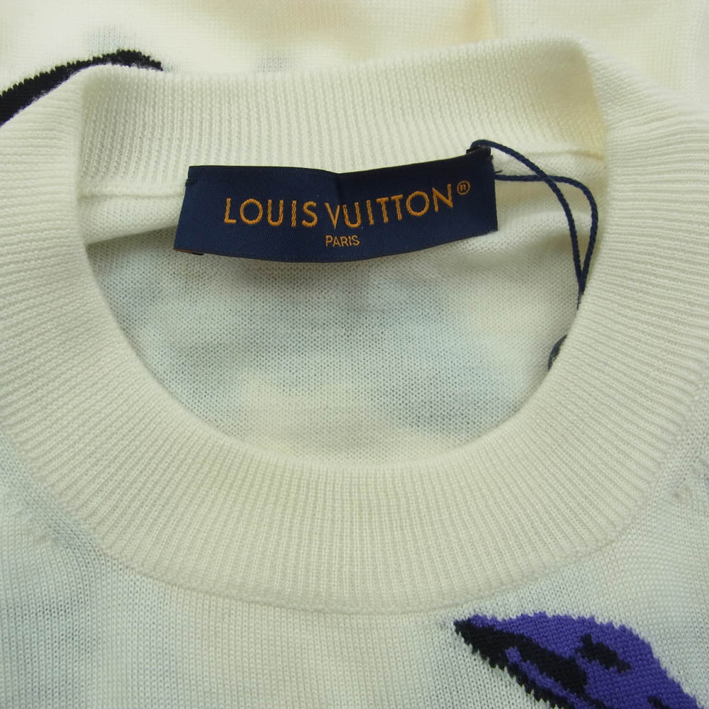 LOUIS VUITTON ルイ・ヴィトン 23SS シスルインターシャ プルオーバー ウール ニットフラワー 花 ホワイト系 M【極上美品】【中古】