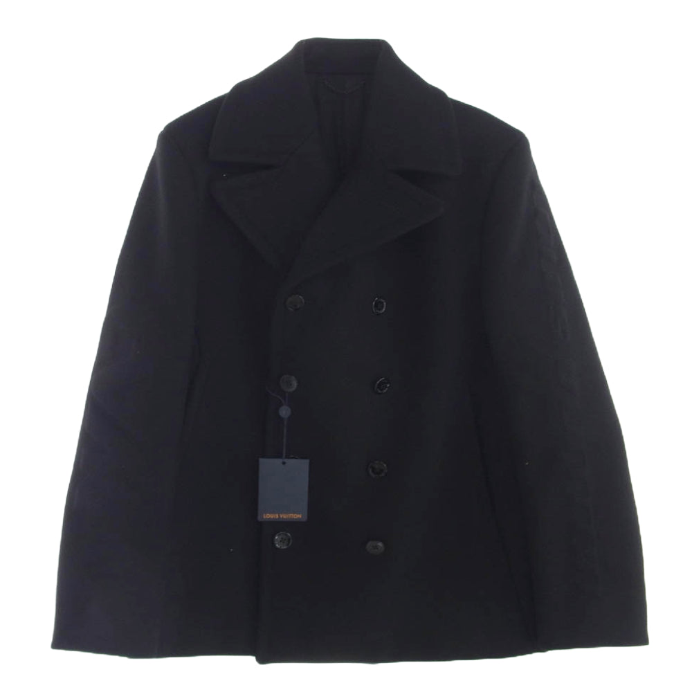 LOUIS VUITTON ルイ・ヴィトン 23AW 1A8WQL LVM テクニカル ウール Pコート エンボス ロゴ ピーコート ブラック系 50【美品】【中古】
