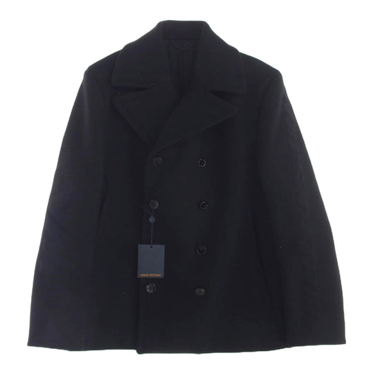 LOUIS VUITTON ルイ・ヴィトン 23AW 1A8WQL LVM テクニカル ウール Pコート エンボス ロゴ ピーコート ブラック系 50【美品】【中古】
