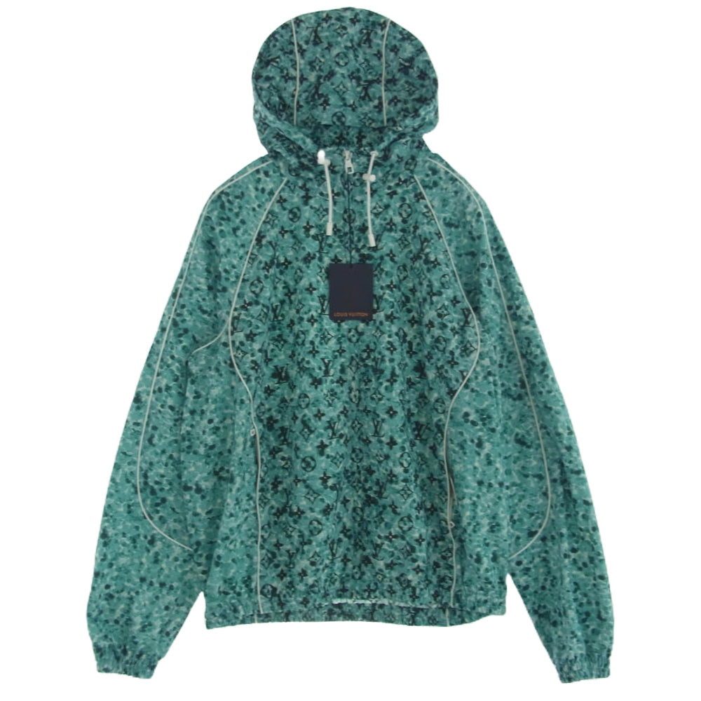 LOUIS VUITTON ルイ・ヴィトン 23AW HPB10W プリンテッド ナイロン ウインドブレーカー ジップアップ ジャケット フード 総柄 モノグラム ライトブルー系 50【極上美品】【中古】