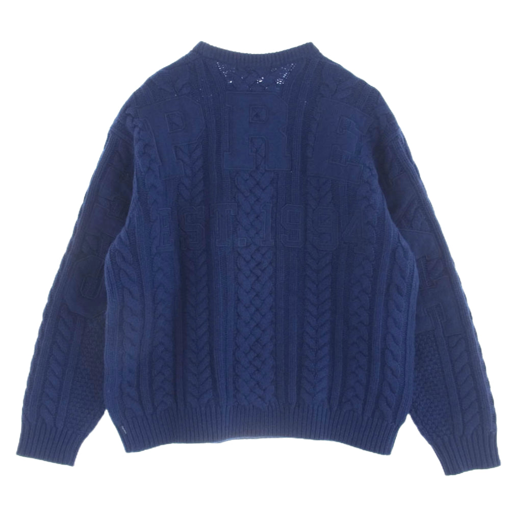 Supreme シュプリーム 23AW Applique Cable Knit Sweater ビッグロゴ ケーブル編み ウールニット セーター ブルー系 M【極上美品】【中古】