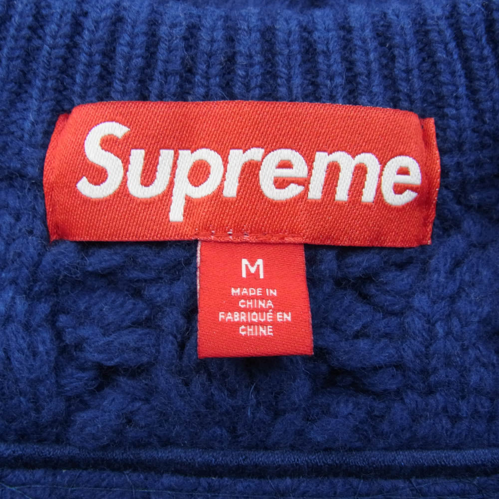 Supreme シュプリーム 23AW Applique Cable Knit Sweater ビッグロゴ ケーブル編み ウールニット セーター ブルー系 M【極上美品】【中古】