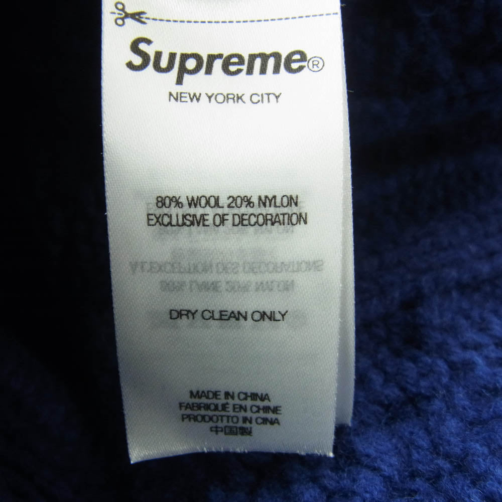 Supreme シュプリーム 23AW Applique Cable Knit Sweater ビッグロゴ ケーブル編み ウールニット セーター ブルー系 M【極上美品】【中古】