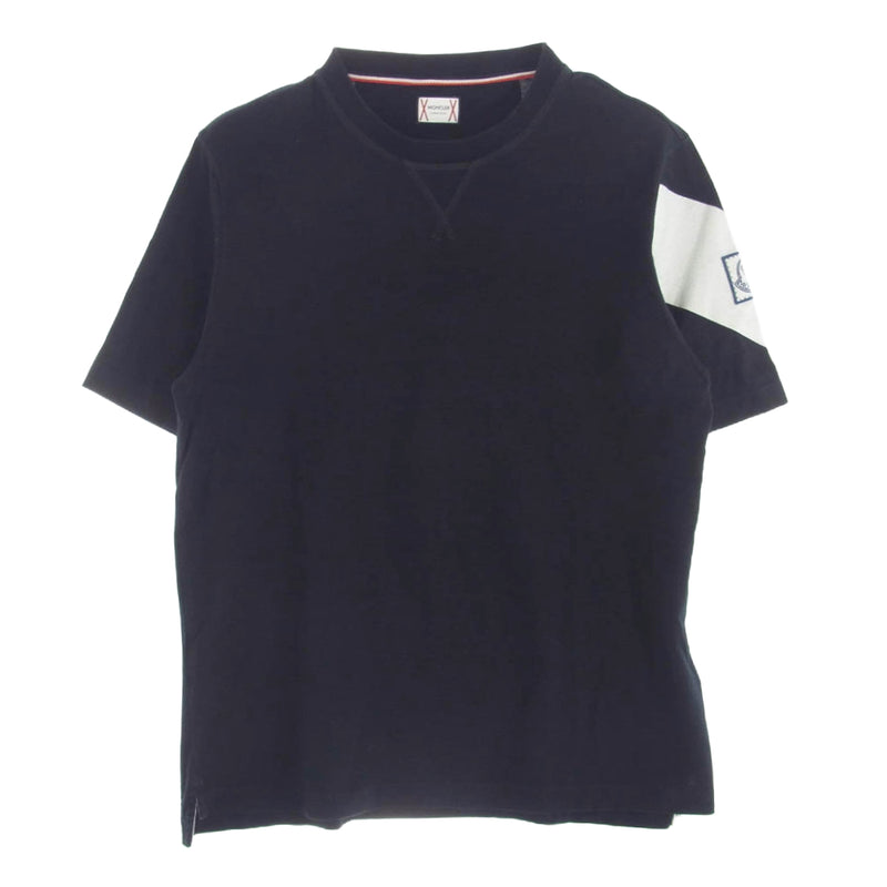 MONCLER GAMME BLEU モンクレール ガムブルー D13918010750 829D1 MAGLIA T-SHIRT Vガゼット リブネック 袖ロゴ 半袖 Tシャツ ブラック系【中古】