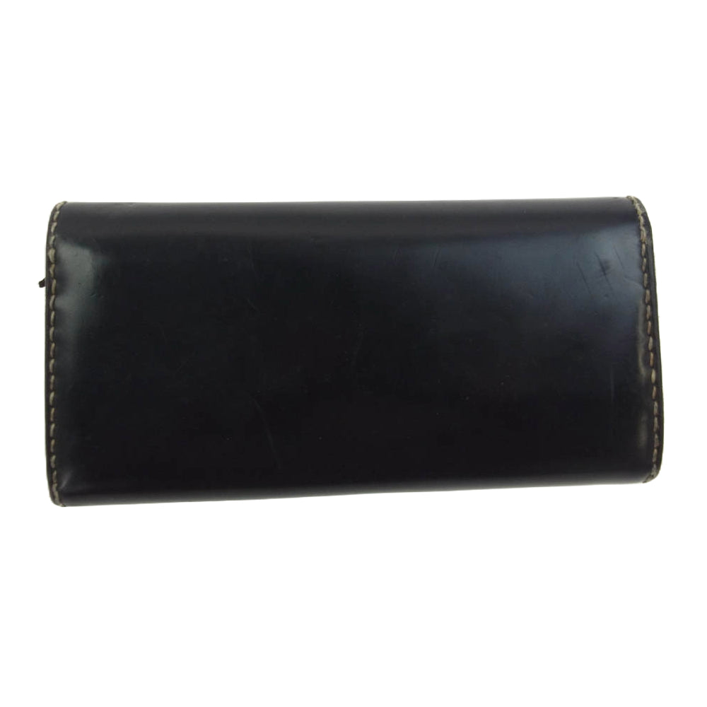 THE FLAT HEAD ザフラットヘッド コードバン レザー ウォレット フラップ 長財布 ブラック系【中古】