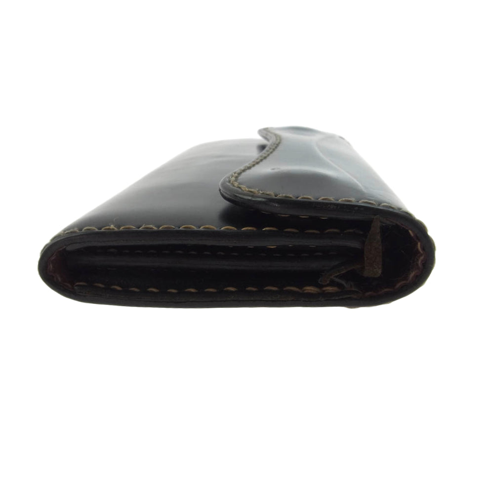 THE FLAT HEAD ザフラットヘッド コードバン レザー ウォレット フラップ 長財布 ブラック系【中古】