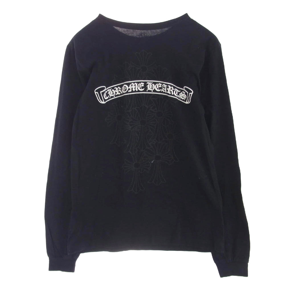 CHROME HEARTS クロムハーツ（原本無） Scroll Label Logo スクロール ラベル セメタリークロス 長袖 ポケット Tシャツ ブラック系 M【中古】