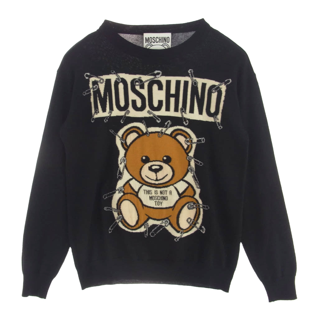 MOSCHINO モスキーノ イタリア製 BEAR ベア 安全ピン ロゴ ニット セーター ブラック系【中古】