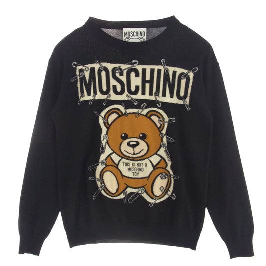MOSCHINO モスキーノ イタリア製 BEAR ベア 安全ピン ロゴ ニット セーター ブラック系【中古】