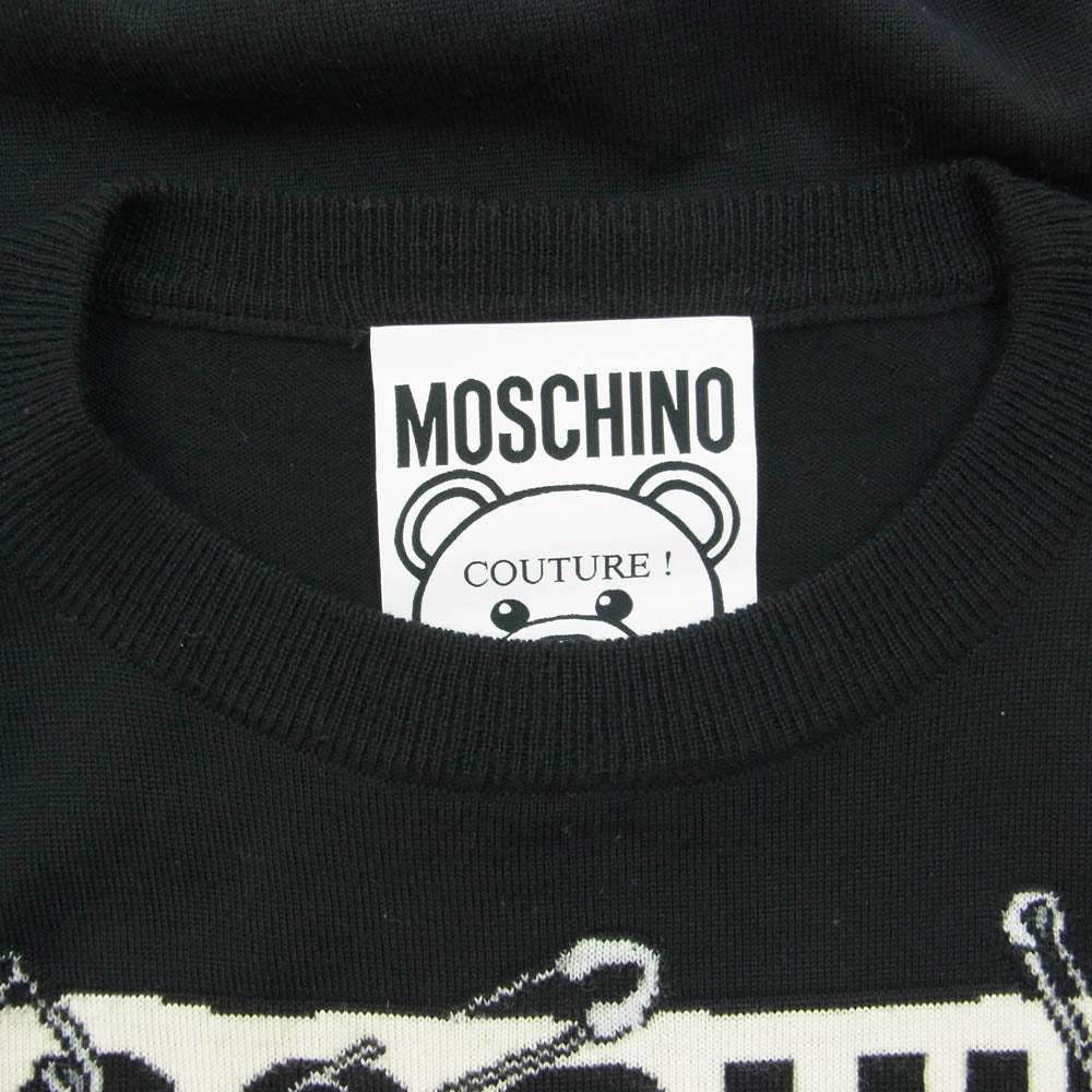 MOSCHINO モスキーノ イタリア製 BEAR ベア 安全ピン ロゴ ニット セーター ブラック系【中古】
