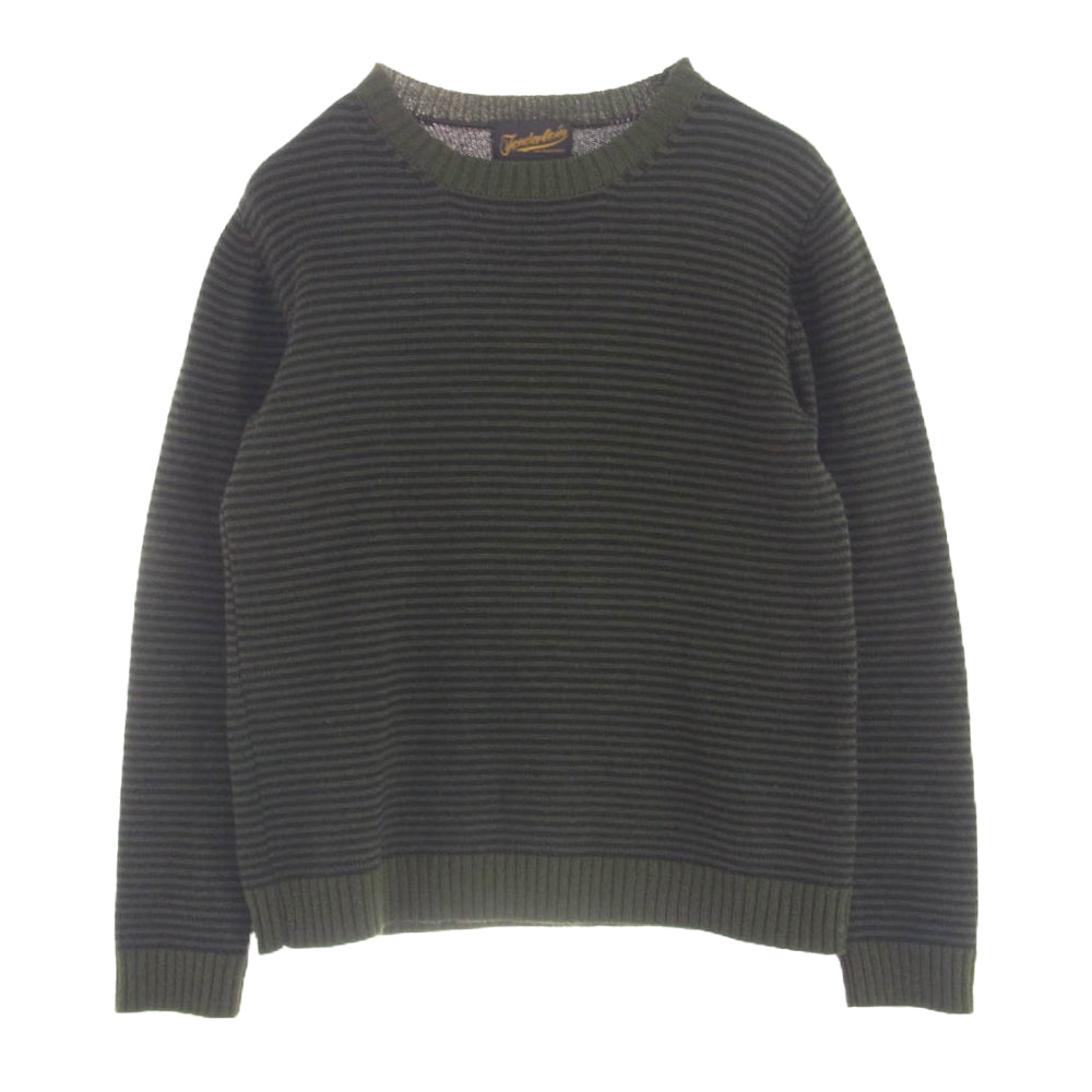 TENDERLOIN テンダーロイン クルーネック ウール ボーダー ニット セーター カーキ系 S【中古】