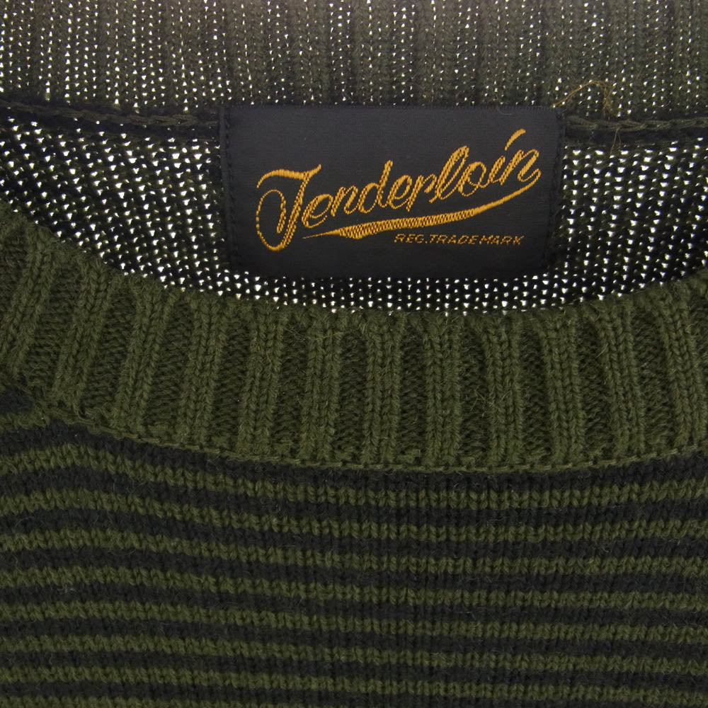 TENDERLOIN テンダーロイン クルーネック ウール ボーダー ニット セーター カーキ系 S【中古】
