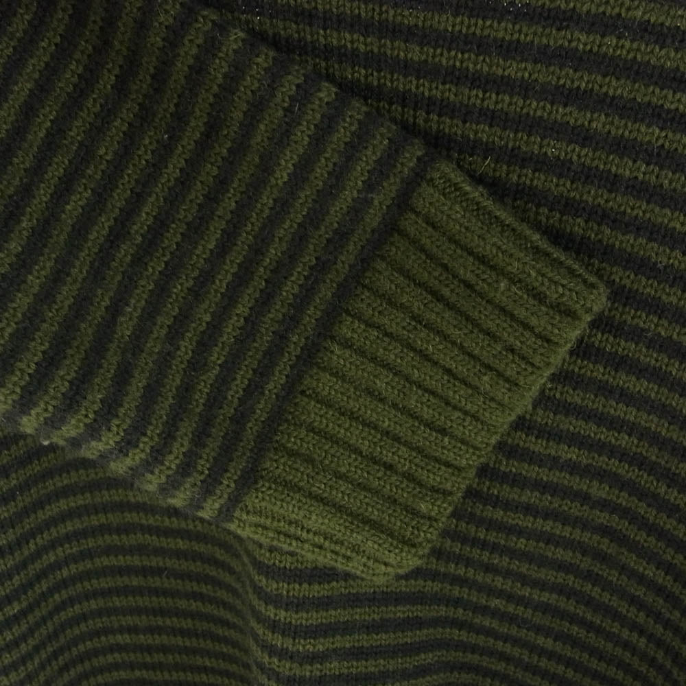 TENDERLOIN テンダーロイン クルーネック ウール ボーダー ニット セーター カーキ系 S【中古】