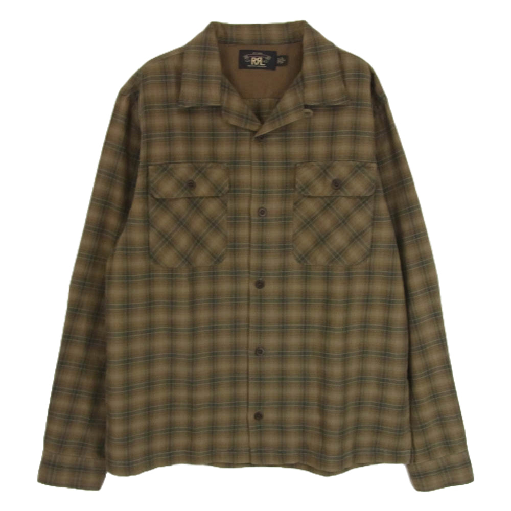RRL ダブルアールエル 開襟 オープンカラー長袖 チェック ネル シャツ ブラウン系 M【中古】