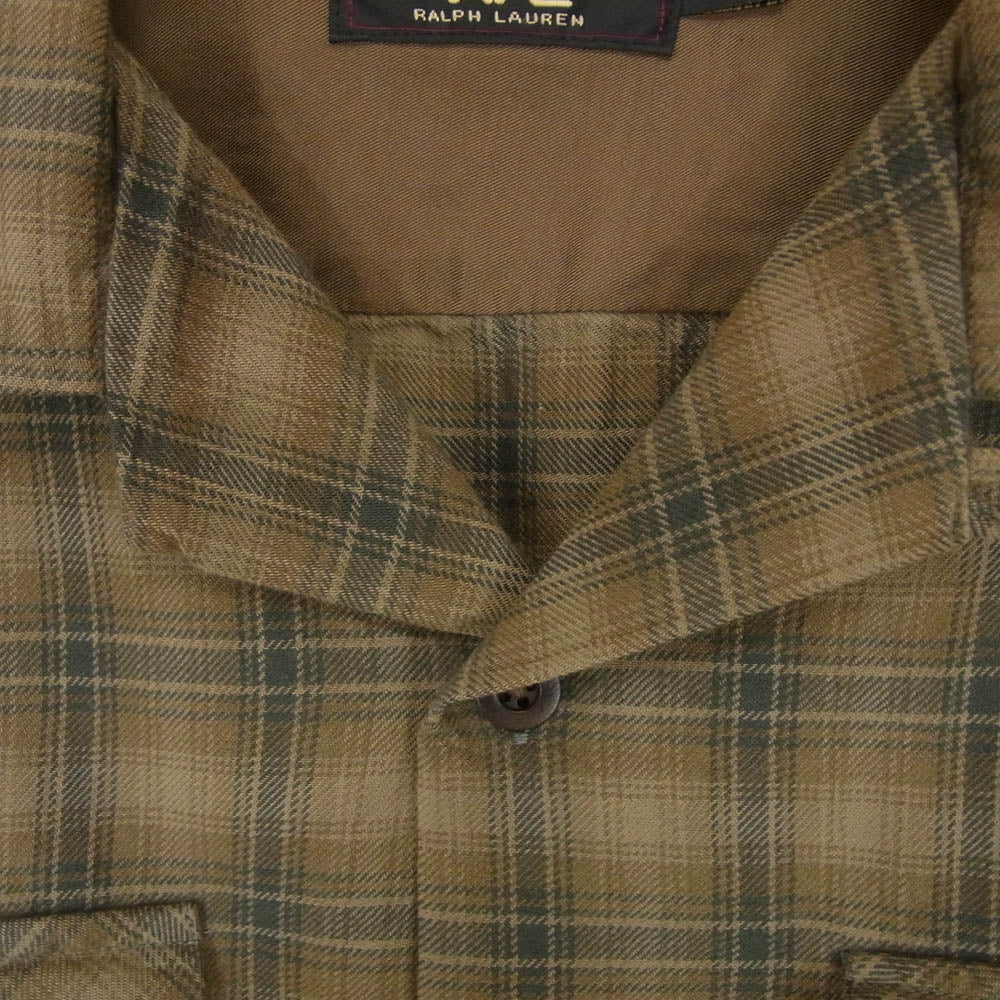 RRL ダブルアールエル 開襟 オープンカラー長袖 チェック ネル シャツ ブラウン系 M【中古】