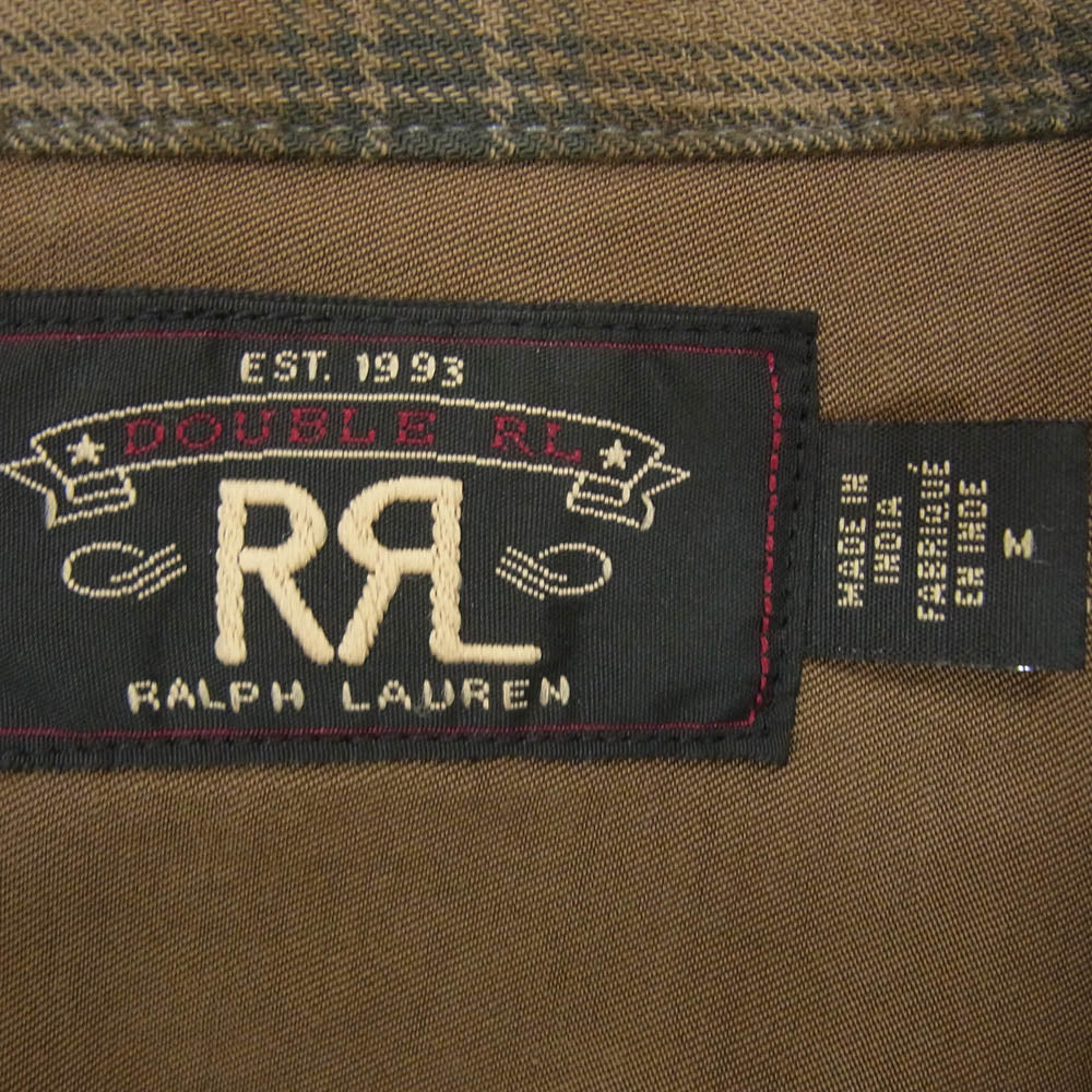 RRL ダブルアールエル 開襟 オープンカラー長袖 チェック ネル シャツ ブラウン系 M【中古】