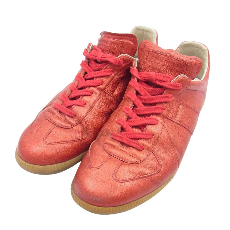 MAISON MARGIELA メゾンマルジェラ Replica Lambskin and calf split ジャーマン トレーナー ローカット スニーカー レッド系 43【中古】