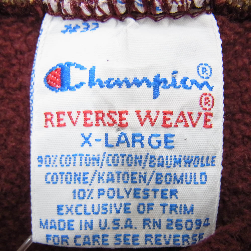 Champion チャンピオン 90s リブライン リバースウィーブ スウェット 刺繡タグ ワインレッド エンジ系 XL【中古】