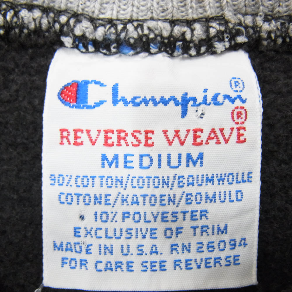 Champion チャンピオン 90s リブライン リバースウィーブ スウェット 刺繡タグ クルーネック ブラック系 M【中古】