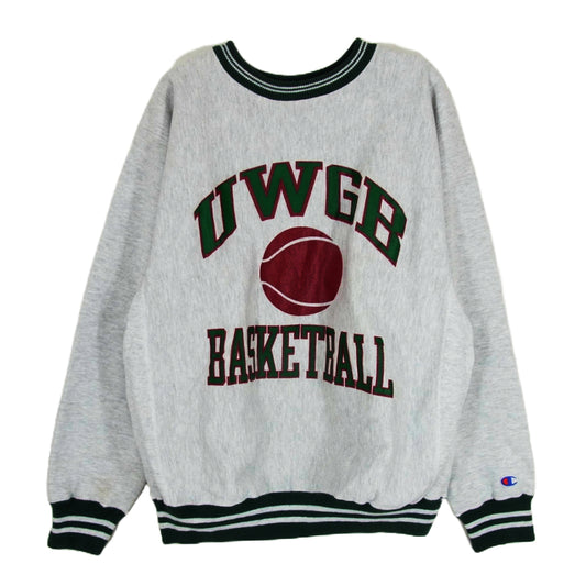 Champion チャンピオン 90s UWGB リブライン リバースウィーブ３段プリント カレッジ スウェット 刺繡タグ グレー系 L【中古】