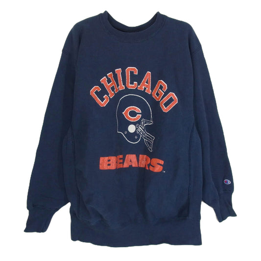 Champion チャンピオン 90s CHICAGO BEARS リバースウィーブ プリント スウェット 刺繡 タグ ネイビー系 XL【中古】