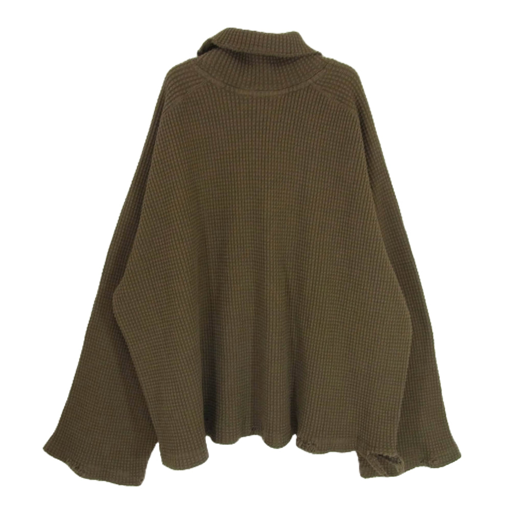 ANCELLM アンセルム ANC-CT73 HEAVYWAFFLE DAMAGE LS T-SHIRT ヘビー ワッフル ダメージ加工 長袖 タートルネック カットソー オリーブ系 1【極上美品】【中古】