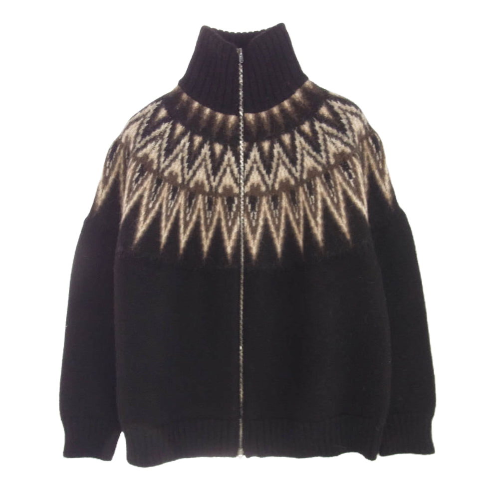markaware マーカウェア 23AW A23C-12SW03C SNOW PATTERN DRIVER'S JUMPER ドライバーズニット ノルディック柄 ジップ アルパカ カーディガン ブラウン系 1【中古】