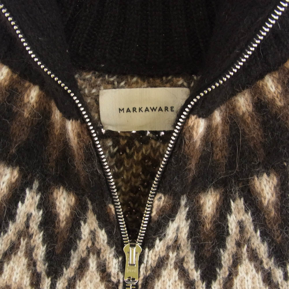 markaware マーカウェア 23AW A23C-12SW03C SNOW PATTERN DRIVER'S JUMPER ドライバーズニット ノルディック柄 ジップ アルパカ カーディガン ブラウン系 1【中古】