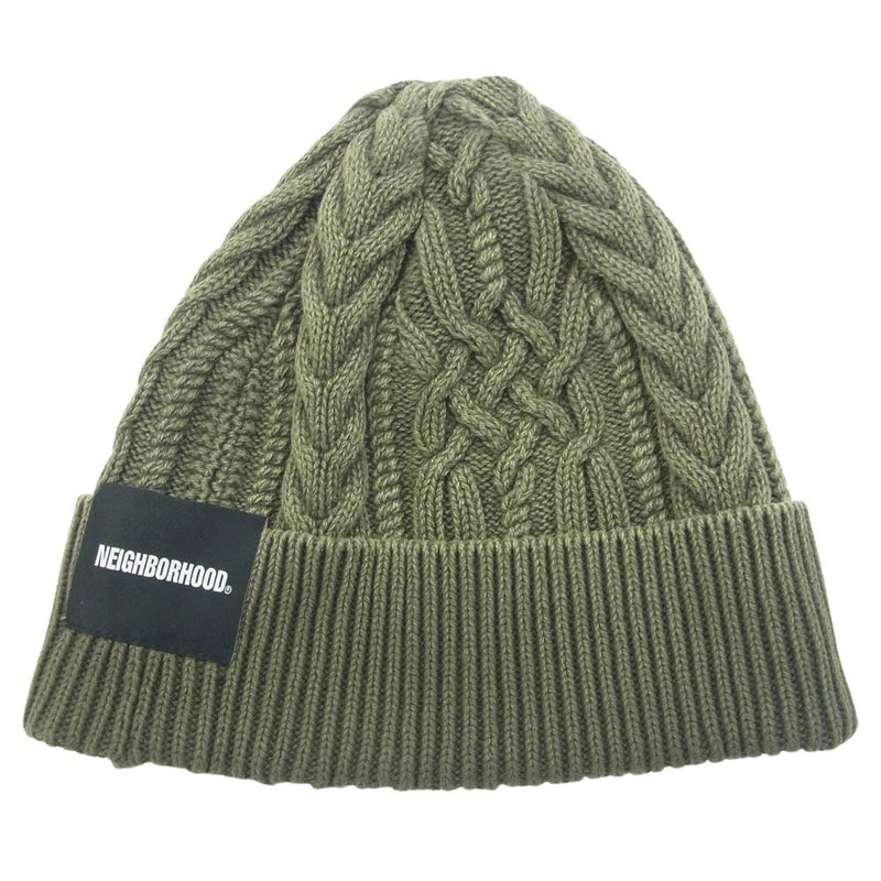 NEIGHBORHOOD ネイバーフッド 24AW 24213NH-HT01 WASHED CABLE BEANIE ストーン バイオウォッシュ加工ビーニー ケーブル編み ニットキャップ カーキ系 F【新古品】【未使用】【中古】