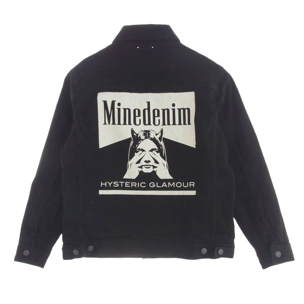 HYSTERIC GLAMOUR ヒステリックグラマー × MINEDENIM マインデニム ブラック ストレッチ セルヴィッチ デニム トラッカー ジャケット ブラック系 S【新古品】【未使用】【中古】