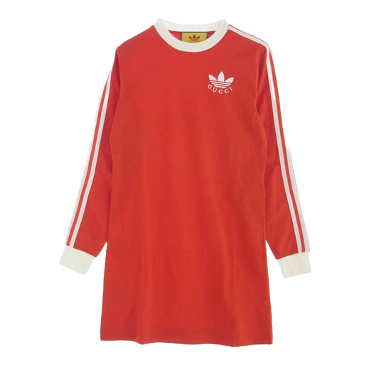 GUCCI グッチ 693537 XJEBS 6429 × adidas T-Shirt Dress Tシャツ ドレス ロングスリーブ カットソー 長袖 レッド系 XS【新古品】【未使用】【中古】