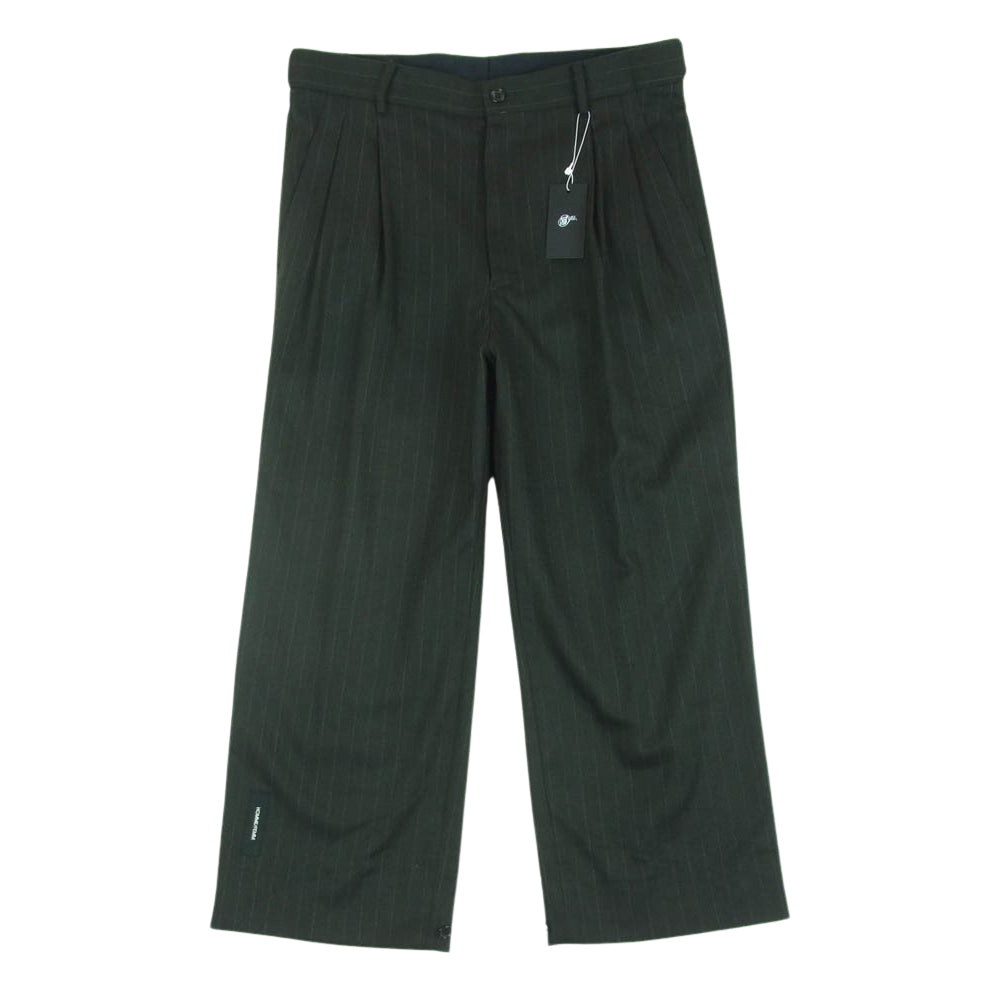 シュウ オム フェム 20SS H20ss-24 CHANGE SLACKS ストライプ柄 ストレート スラックス パンツ Green 2【新古品】【未使用】【中古】