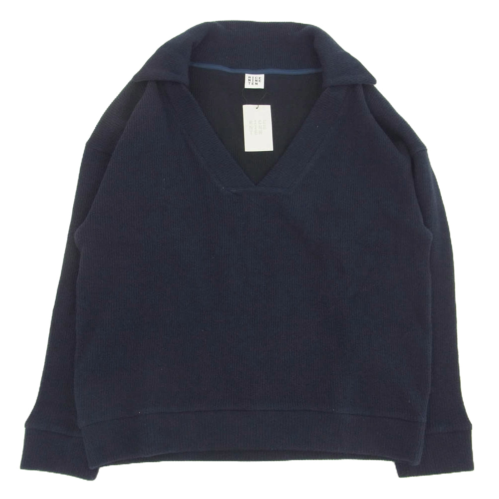 ライスナインテン COLLARED V NECK SWETER Vネック プルオーバー ニット セーター ネイビー系 FREE【新古品】【未使用】【中古】