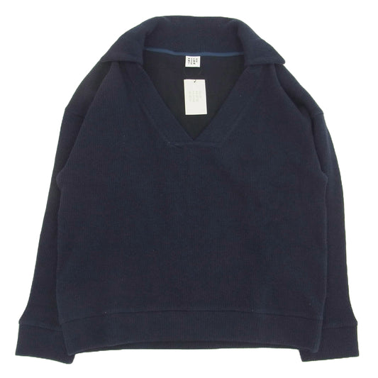 ライスナインテン COLLARED V NECK SWETER Vネック プルオーバー ニット セーター ネイビー系 FREE【新古品】【未使用】【中古】