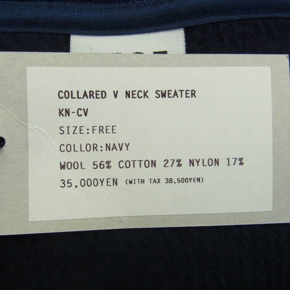 ライスナインテン COLLARED V NECK SWETER Vネック プルオーバー ニット セーター ネイビー系 FREE【新古品】【未使用】【中古】