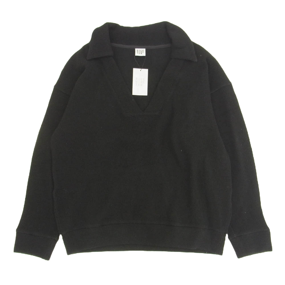 ライスナインテン COLLARED V NECK SWETER Vネック プルオーバー ニット セーター ブラック系 FREE【新古品】【未使用】【中古】