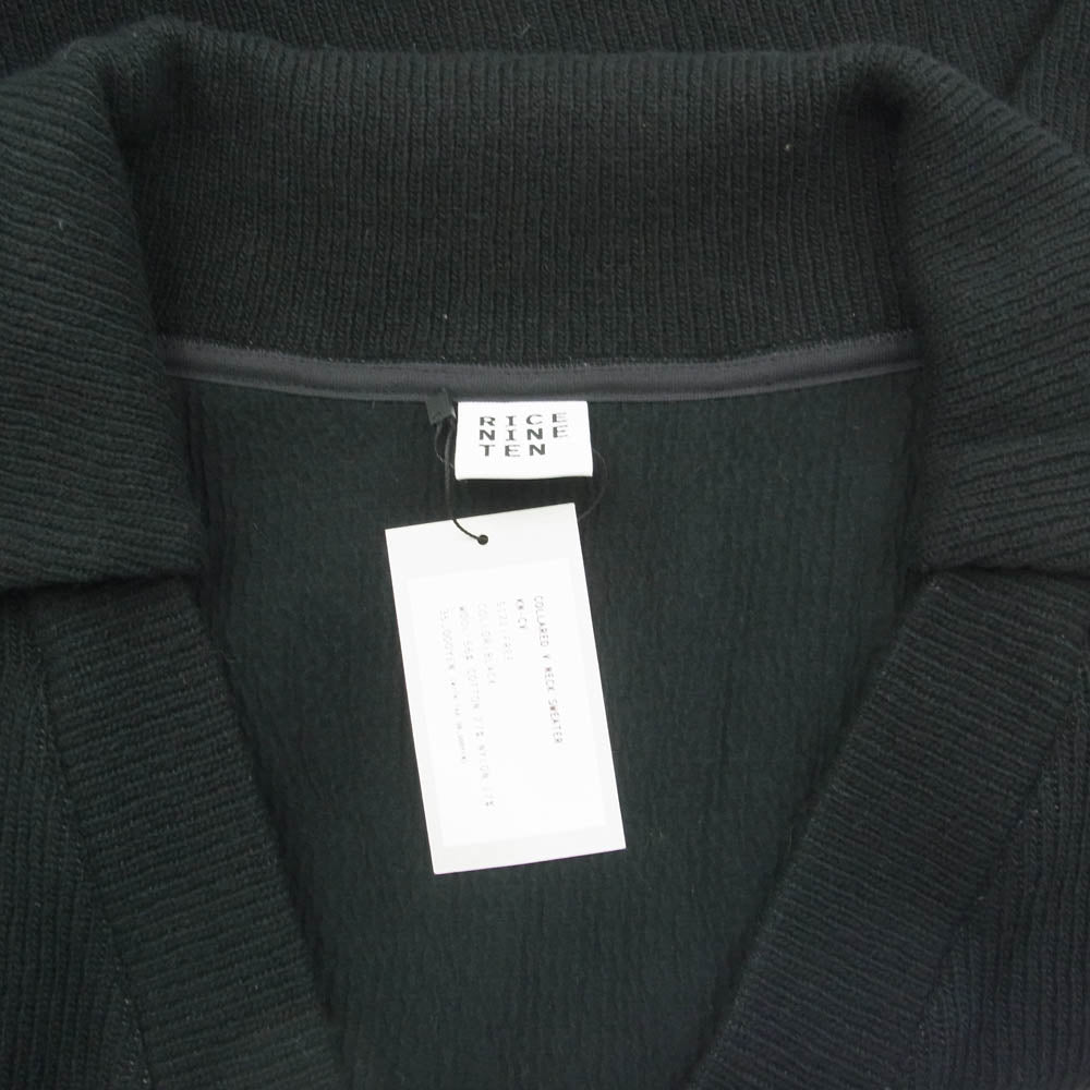 ライスナインテン COLLARED V NECK SWETER Vネック プルオーバー ニット セーター ブラック系 FREE【新古品】【未使用】【中古】