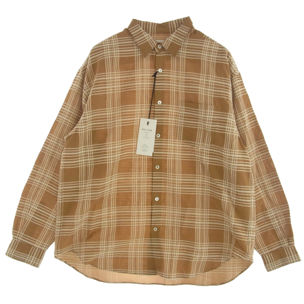 ウェルダー 24SS WM24SSH02 Wide Silhouette Shirts チェック柄 ワイド シルエット シャツ 長袖 Khaki 3【新古品】【未使用】【中古】