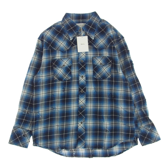 ラフ Rafu002 Western shirt ウエスタン チェック シャツ 長袖 スナップボタン BLUE S【新古品】【未使用】【中古】