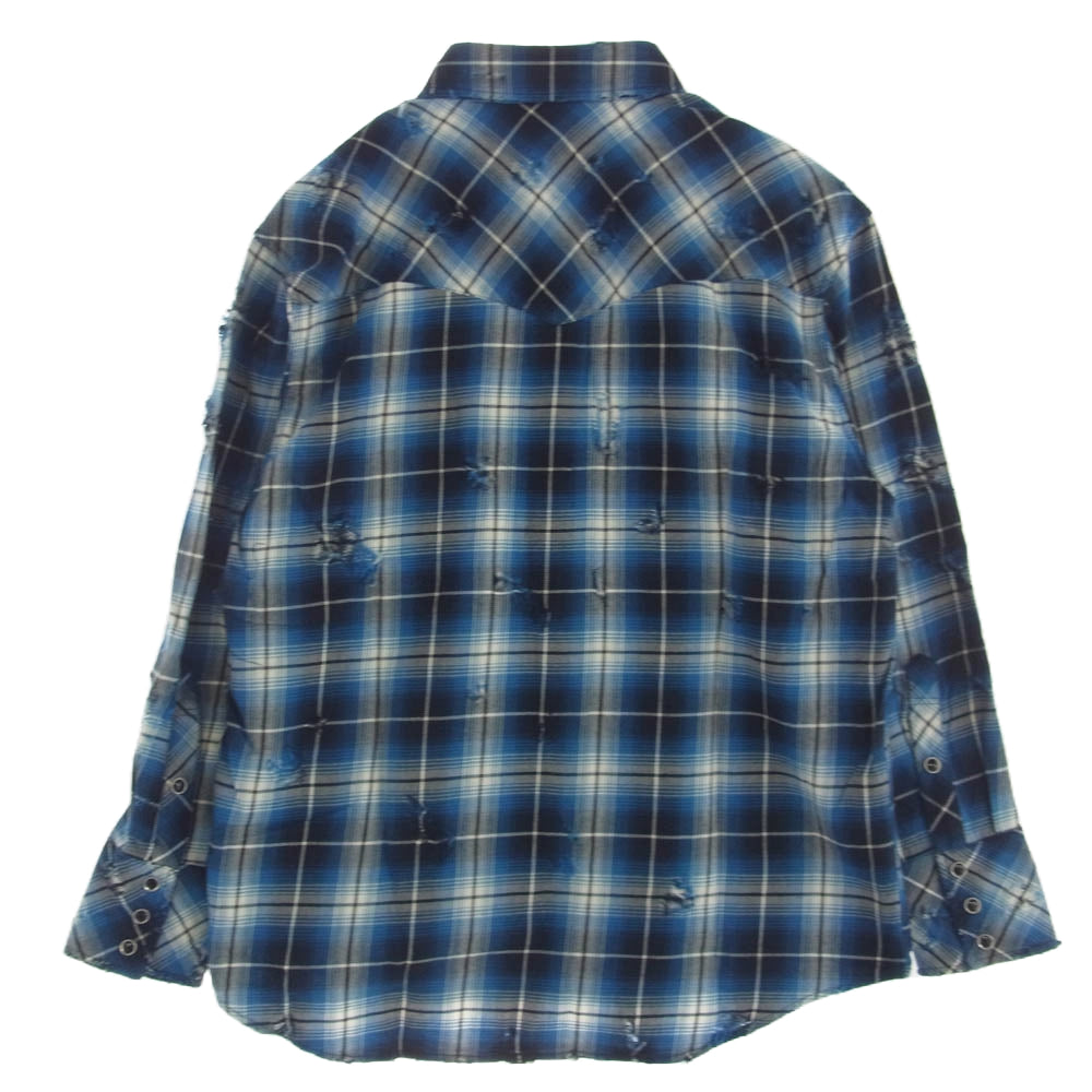 ラフ Rafu002 Western shirt ウエスタン チェック シャツ 長袖 スナップボタン BLUE S【新古品】【未使用】【中古】