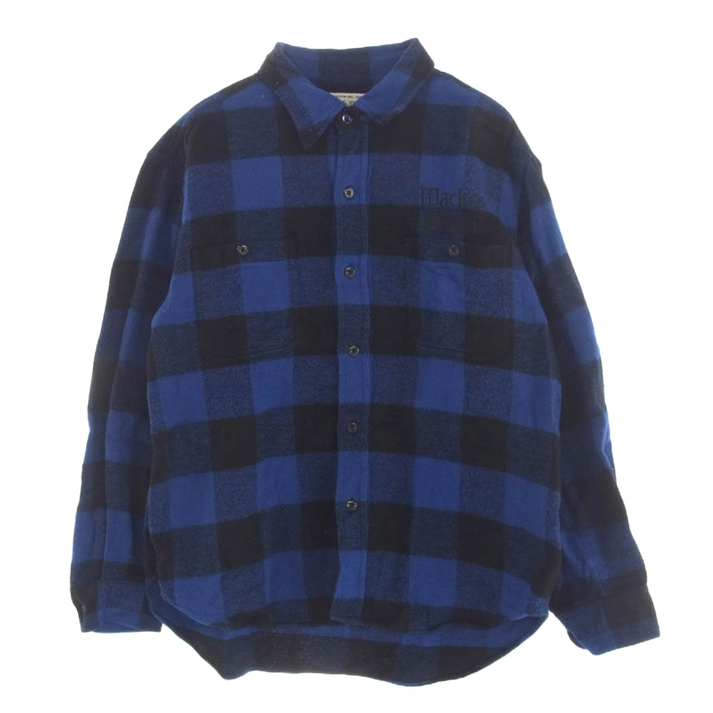 WACKO MARIA ワコマリア 24SS BLOCK CHECK FLANNEL SHIRT ロゴ刺繍 ブロックチェック フランネル シャツ ブラック系 ブルー系 L【中古】
