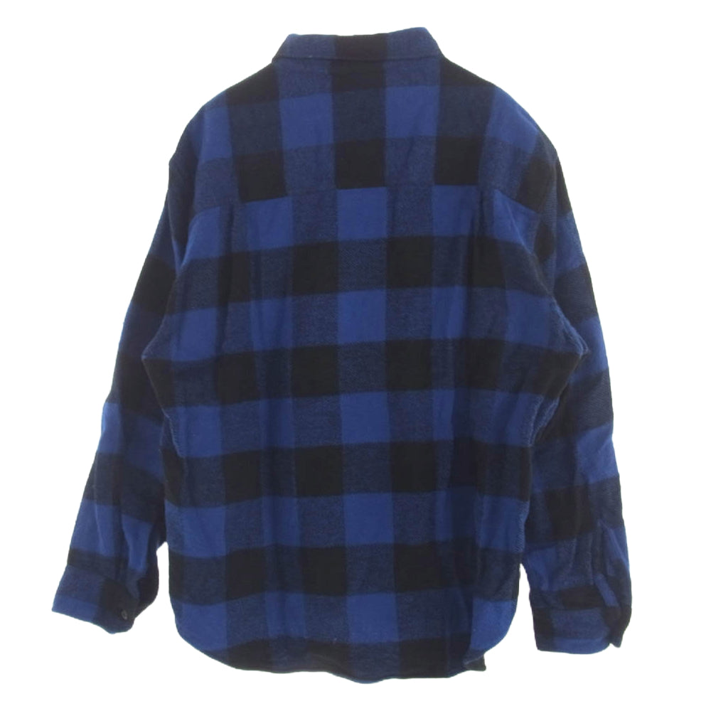 WACKO MARIA ワコマリア 24SS BLOCK CHECK FLANNEL SHIRT ロゴ刺繍 ブロックチェック フランネル シャツ ブラック系 ブルー系 L【中古】